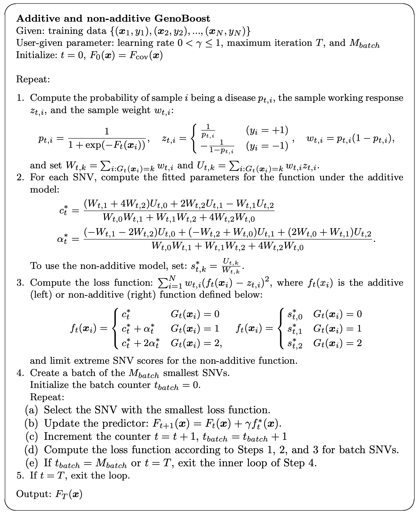 Additive and non-additive GenoBoost algorithm.